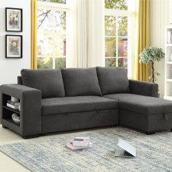 Corner sofa, Beech wood with cotton fabric -  Grey