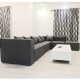 Corner sofa with 2 poufs, Beech wood with linen fabric - beige